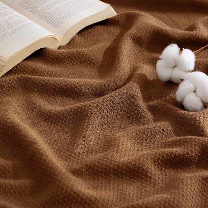 Bedsure 100% Cotton Blanket, Herringbone Weave, Queen Size, Burnt Orange | Breathable, Lightweight, Soft, Cooling for Hot Sleepers, Ideal for Summer & Fall Nights, Machine Washable, 90x90 Inches