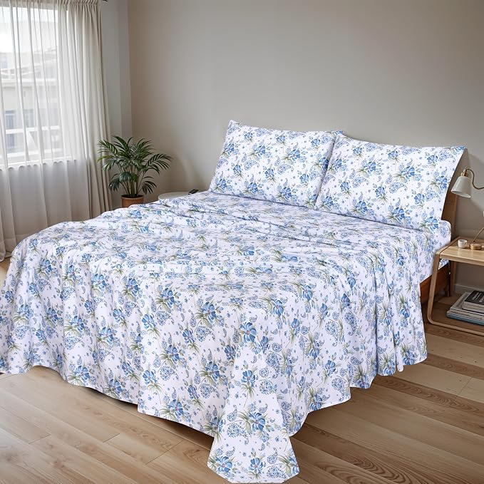 RUVANTI 100% Cotton Percale Sheets California King Size, Paislyona | Crisp Cooling for Hot Sleepers, Deep Pocket 14", Soft Breathable & Durable, Hotel-Style 4 Piece Set