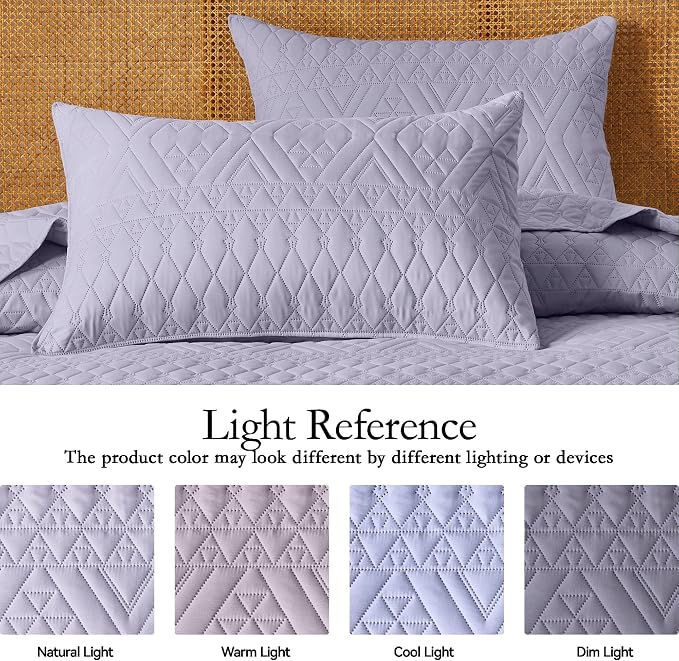 akkialla King/Cal King Size Quilt Bedding Set,Lavender Lightweight Microfiber Soft Bedspread,Modern Style Geometric Pattern Coverlet Set for All Seasons,3 Piece(1 Quilt,2 Pillow Shams)