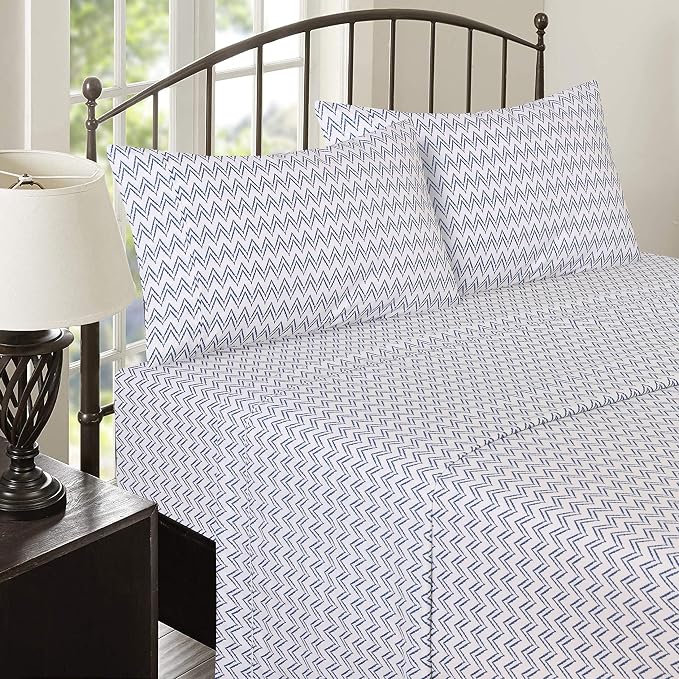 RUVANTI 100% Cotton Percale Sheets Queen Size, Chevron | Crisp Cooling, Deep Pocket 16", Soft Breathable & Durable, Hotel-Style, 4 Piece Set