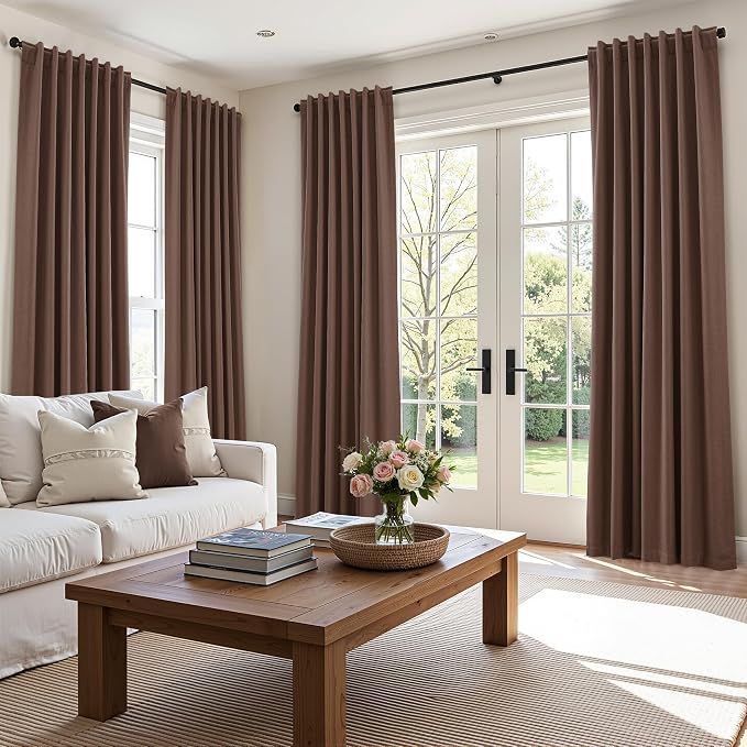 100% Blackout Curtains 96 Inch Length 2 Panels Set for Living Room Bedroom Back Tab Thermal Insulated Black Out Linen Drapes Room Darkening Cappuccino,52x96