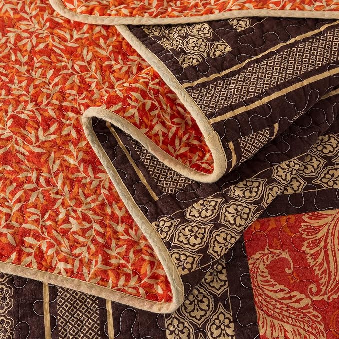 Cotton Patchwork Bedspread, 3-Piece Bedding Quilt Set with Real Stitched Embroidery, Reversible Matelasse Bed Coverlet Set,Bohemian Farmhouse,King Size