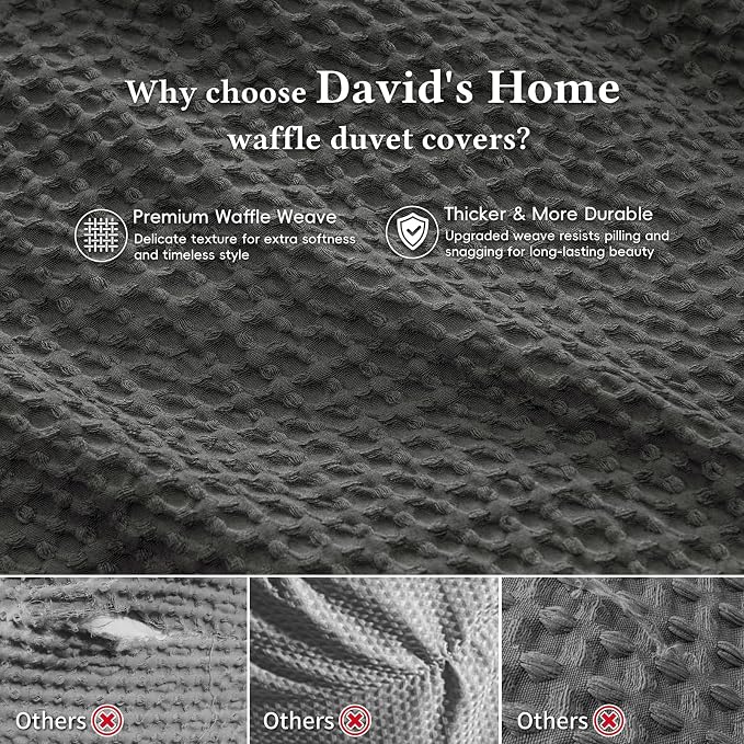 David's Home Soft Textured Waffle Weave Duvet Cover Set, Twin Size, Grey | Breathable Cozy for All Season, 300GSM, 2PCS Home Bedding Decor, OEKO-TEX Certified, Hidden Zipper, 6 Corner Ties, 68" X 90"