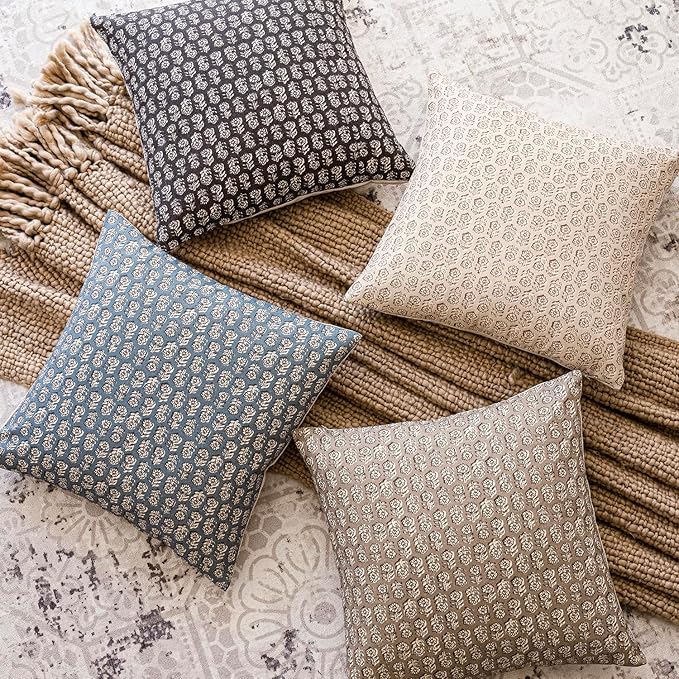Foindtower Set of 2 Decorative Vintage Floral Print Throw Pillow Covers Neutral Modern Farmhouse Cushion Covers Boho Home Decor for Sofa Couch Chair Bedroom Living Room,20×20 Inch,Ivory Beige