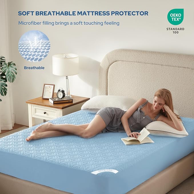 BEDLORE Waterproof Mattress Protector, California King Size Mattress Pad | Deep Pockets Fit 6"-18" Mattresses, Soft Noiseless Dirt-proof Bed Mattress Cover Washable for Bedroom, Hotel (Sky Blue)