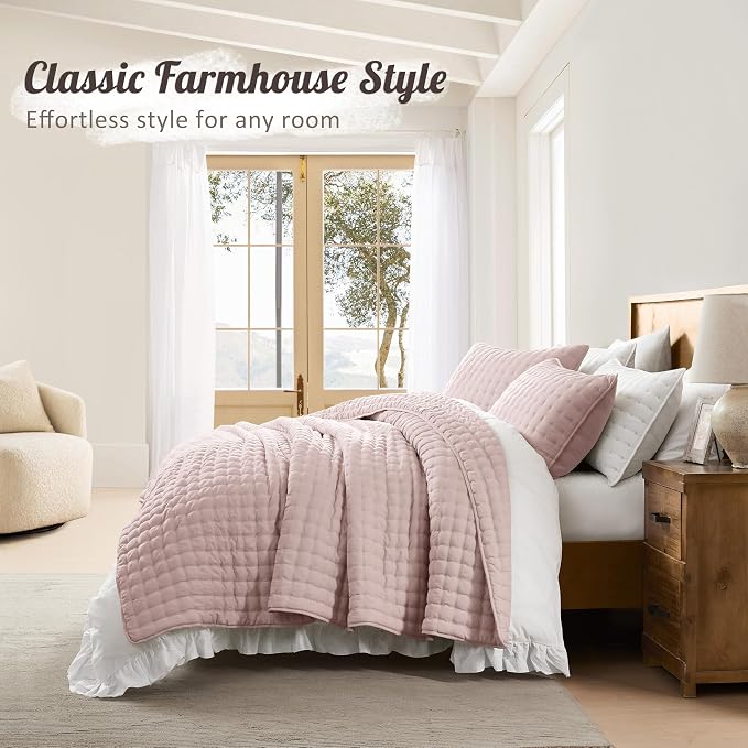 WDCOZY Pink Twin Size Quilt Bedding Sets with Pillow Sham, Lightweight Soft Bedspread Coverlet, Quilted Blanket Thin Comforter Bed Cover, All Season Summer Spring, 2 Pieces, 68x90 inches