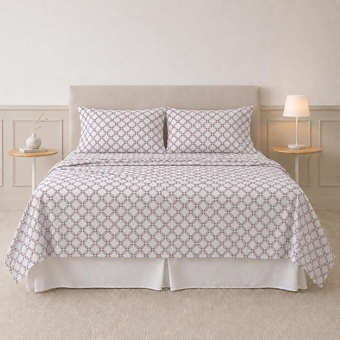 Modern Threads Printed 4-Piece Extra Soft Bedding Sheets & Pillowcase Set, Deep Pocket up to 16 inch Mattress Cara Queen