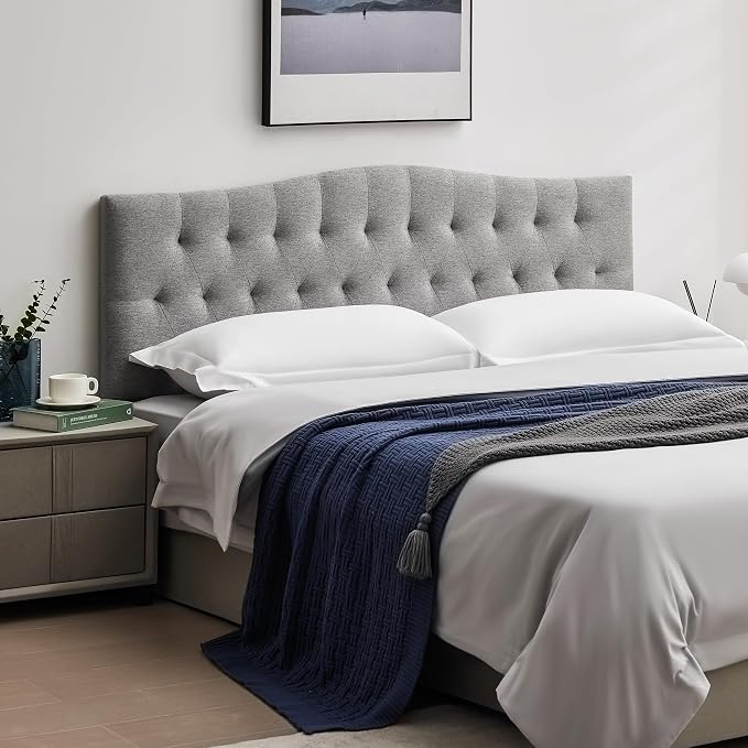 Tufted Upholstered Full Size Headboard Only, Adjustable 38-50 in, Gray | Full Headboard for Full Size Bed, Durable Linen Fabric Headboards, Modern Diamon Design Wood Head Board