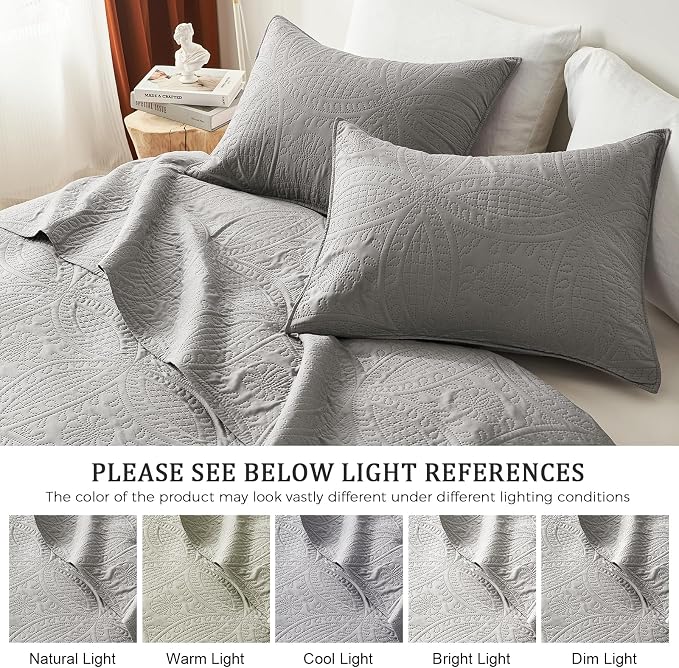akkialla Twin Quilt Bedding Set,Grey Ultrasonic Quilt Set,Lightweight Soft Bedspread Coverlet,Modern Style Coin Pattern Bed Cover for All Seasons,2 Piece(1 Quilt,1 Pillow Sham)