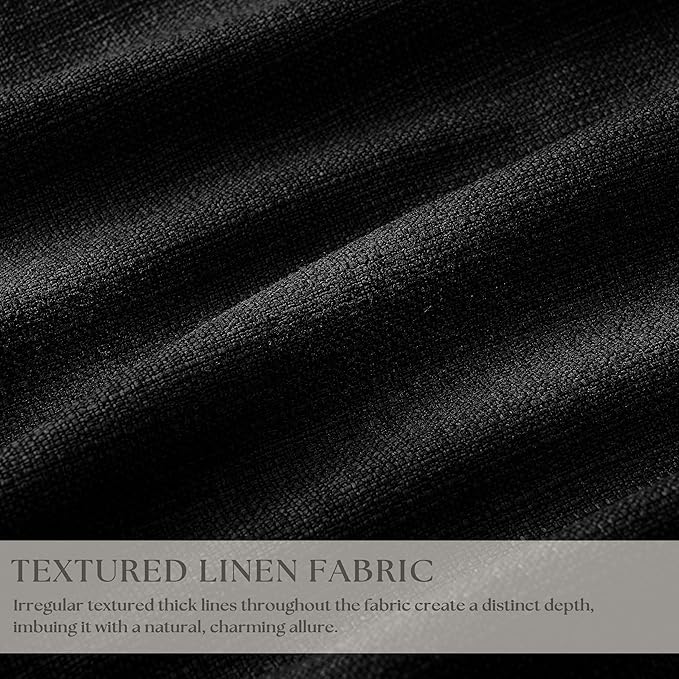 Black 90 Inch Pinch Pleated 100% Blackout Curtains with Liner 2 Panels Set | Thick Linen Textured, Energy Saving, Soundproof, Light UV Blocking, Thermal Insulated Curtain for Living Dining Room Bedroom