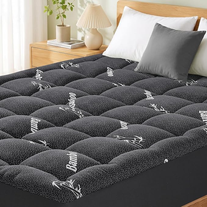 Mattress Pad King Size, Cooling Pillow Top Mattress Topper, Ultra Soft Viscose from Bamboo, Breathable for Hot Sleepers, Deep Pocket 8"-20", Black