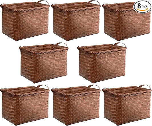 BROWNLILY Handwoven Clothes Basket Laundry Hampers Large Wicker Storage Baskets for Shelves Blankets Closet Storage Bins Car Bedroom Bathroom Organizers and Storage Bath (8, Brown)