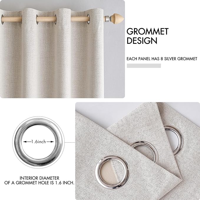 MIULEE 100% Blackout Linen Curtains for Bedroom 52x94 Inches Ivory | Room Darkening, Light Blocking, Thermal Insulated, Grommet Top, Linen Textured, Window Curtains for Living Room, 2 Panels