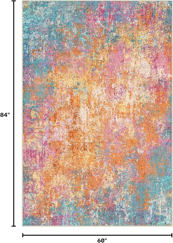 RELEANY Washable 5'x7' Abstract Area Rug for Living Room Starlight | Carpet for Bedroom, Kitchen, Office, Hallway and Entryway, Printed Pattern, Non‑Slip, Soft, Stain‑Resistant, Easy to Clean