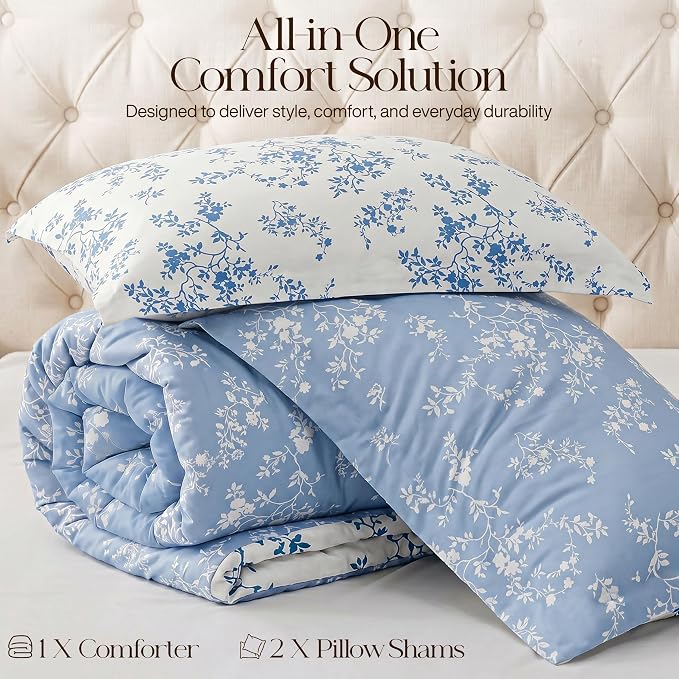 Utopia Bedding 3 Pc King Comforter Set, Printed Comforter, Sky Petal | Comforter Set Includes Comforter (90x102) Inches, 2 Shams (20x36) Inches. Soft Microfiber Down Alternative, Machine Washable.
