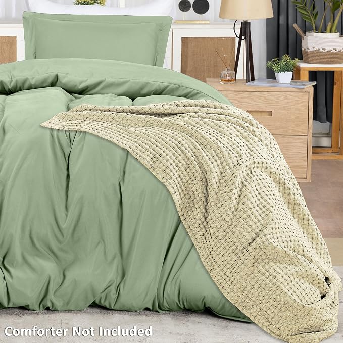 Duvet Cover Twin/Twin XL, 3 PC Cotton Like Polyester, Zipper Closure, Sage | Extra Soft and Breathable, Wrinkle & Fade Resistant, Includes Duvet Cover and 1 Pillow Sham, Comforter Not Included, OekoTex