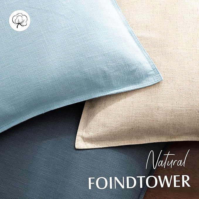 Foindtower Decorative Linen Lumbar Throw Pillow Covers 12x20 Light Blue | Pack of 2 Boho Farmhouse Pillowcase,Accent Neutral Solid Cushion Covers,Morden Home Decor for Couch Sofa Bedroom Living Room