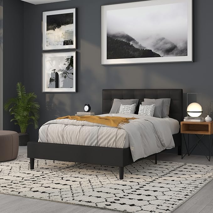Flash Furniture Full Tufted Vinyl Headboard, Black | Adjustable Height, Easy Install, Bedroom Decor