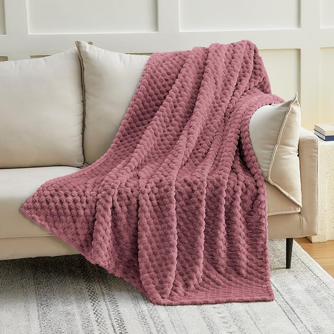 EXQ Home Gentle Soft Fleece Throw Blanket – Cozy Lightweight 3D Imitation Turtle Shell Jacquard Blanket for Couch Bed – All-Season Warm Fuzzy Flannel Blanket for Women Mom Her Gift(50"x60",Dusty Pink)