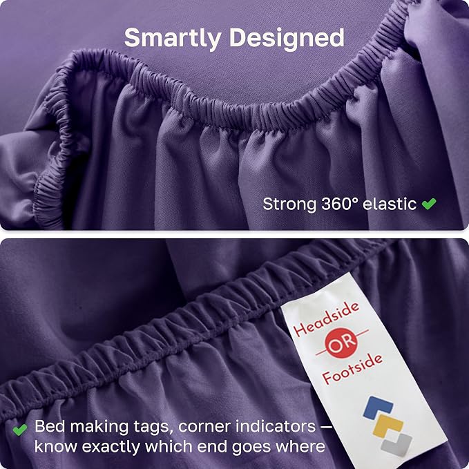 California Design Den Soft 100% Cotton Sateen Twin Fitted Sheets, Purple | 400 Thread Count Backed by Good Housekeeping Seal, All-Around Elastic, No-Pop Fit, Durable, OEKO-TEX