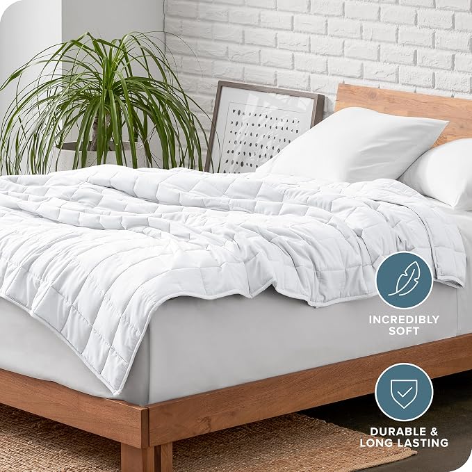 Bare Home Cotton Weighted Blanket (White, 40"x60" 10lbs) | Twin or Full Size, All-Natural 100% Cotton, Premium Heavy Blanket Nontoxic Glass Beads