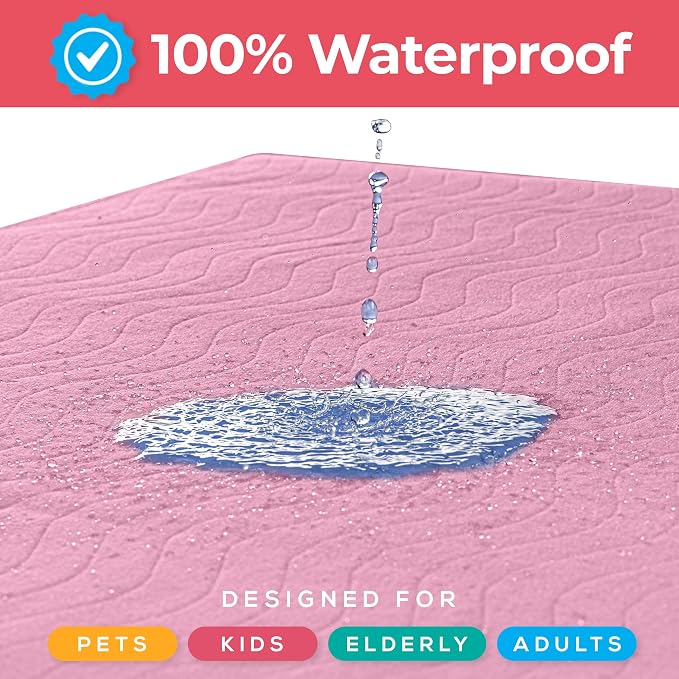 4 Pack Waterproof Reusable Heavy Absorbency Incontinence Bed Pads 34"x36" | Utopia Bedding Washable Underpads, Chuck Pads for Adults, Kids, Elderly and Pets, Bedwetting Pads for Sofa and Couch, Pink