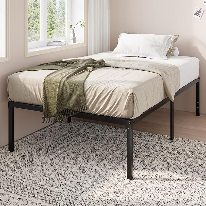 Allewie Twin Bed Frame, 18 Inch Metal Beds with Storage Space, Black | Heavy-Duty Metal Platform Beds, Large Under-Bed Storage Space, No Box Spring Needed, Easy Assembly