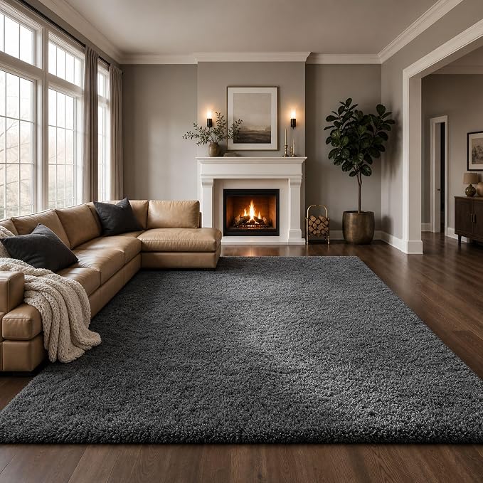 Ophanie Area Rugs 9x12 Living Room, Large Grey Bedroom Carpet, Big Shag Indoor Thick Soft Nursery Rug, Gray Fluffy Carpets for Boy and Girls Room Dorm Home Decor Aesthetic