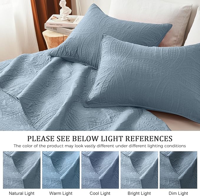 akkialla Dusty Blue King/Cal King Quilt Set,Ultrasonic Lightweight Bedspread Coverlet for Modern Minimalist Bedroom,Soft Microfiber Coin Pattern Bedding,3-Piece (1 Quilt,2 Pillow Shams)