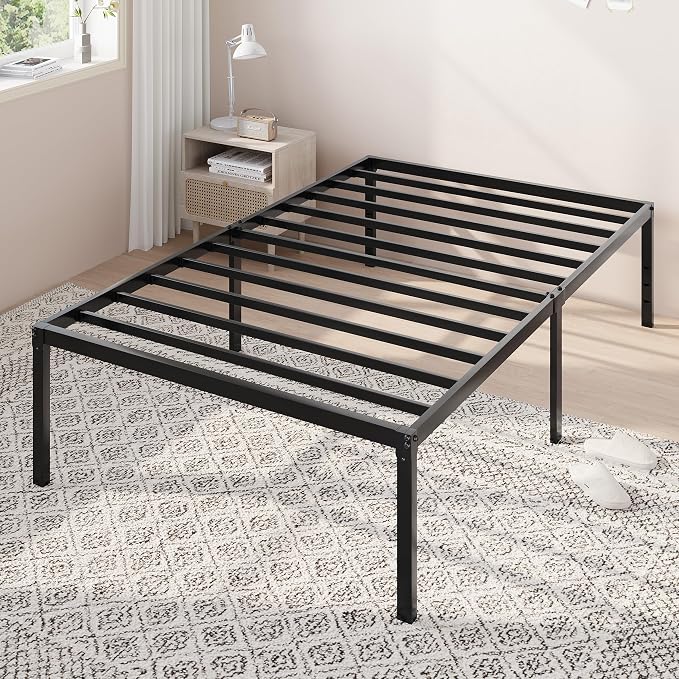 Allewie Twin Bed Frame, 18 Inch Metal Beds with Storage Space, Black | Heavy-Duty Metal Platform Beds, Large Under-Bed Storage Space, No Box Spring Needed, Easy Assembly