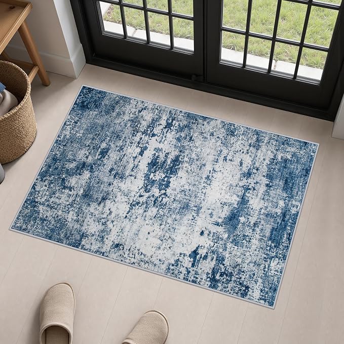 2x3 Washable Entryway Rug: Modern Abstract Indoor Soft Carpet Blue | For Entrance, Bedroom, Kitchen, Laundry, Bathroom,Door Mat,Modern Abstract,Machine washable,Non-Slip,Stain Resistant,Indoor