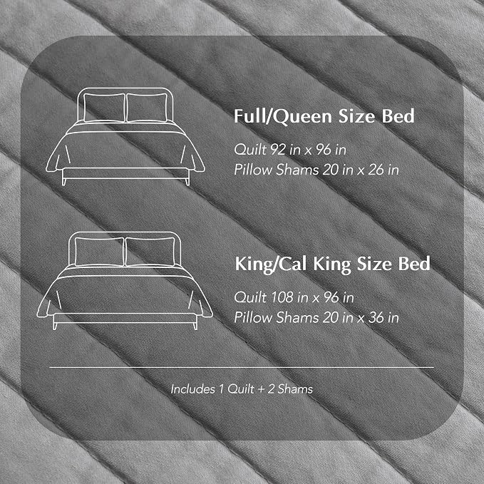 EVERGRACEHOME Cotton Sateen Quilt Set, Queen Size, Fog Gray | 100% Cotton, Channel Stitch Coverlet Bedspread, Pre-Washed Lightweight Soft Bedding Set for All Season, 3 Piece, with 2 Shams