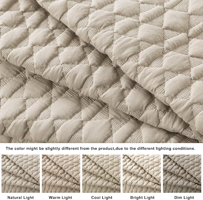 WDCOZY Oversized California Cal King Size Quilt Bedding Sets with 2 Pillow Shams, Beige Tan Cream Lightweight Soft Bedspread Coverlet Bed Cover, All Season Spring Summer, 3 Pieces, 116x106 inches
