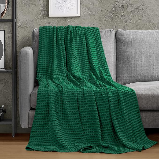 Utopia Bedding 100% Cotton Waffle Blanket Twin Forest Green, 90x72 Inch | Lightweight Breathable Cozy Summer Bed Blanket Home Decor Gift for Women and Men