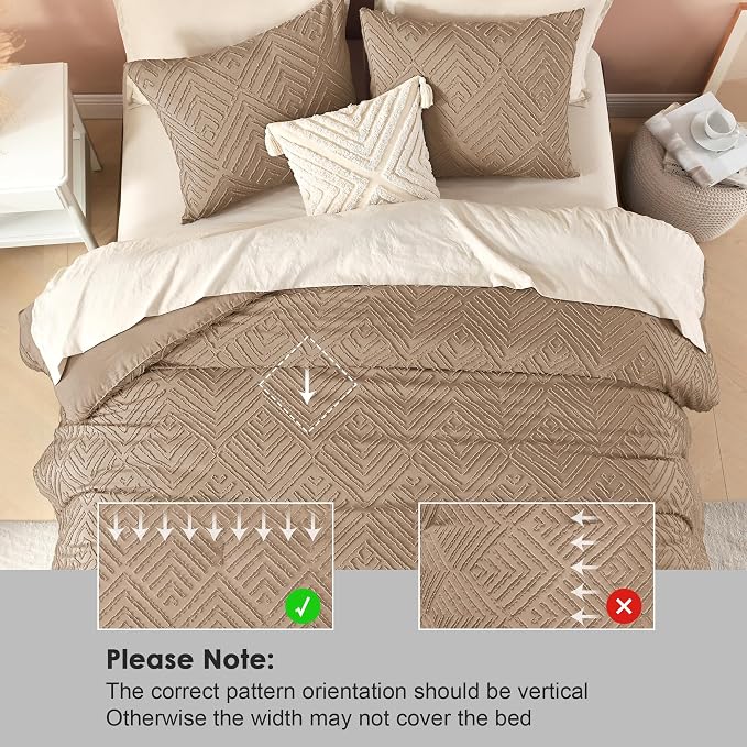 Litanika California King Comforter Set, 3 Pcs Taupe Tufted Boho Bedding Set | Farmhouse Shabby Chic Vintage Bohemian Textured Aesthetic Soft Fluffy Lightweight Breathable All Season Bed Set