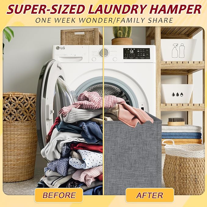 135L Laundry Hamper 2 Section, Large Laundry Hamper with Lid, Dirty Clothes Hamper with 2 Removable Inner Bags, Collapsible Laundry Basket Organizer for for Clothes Toys Towels, Hamper 2 Compartment