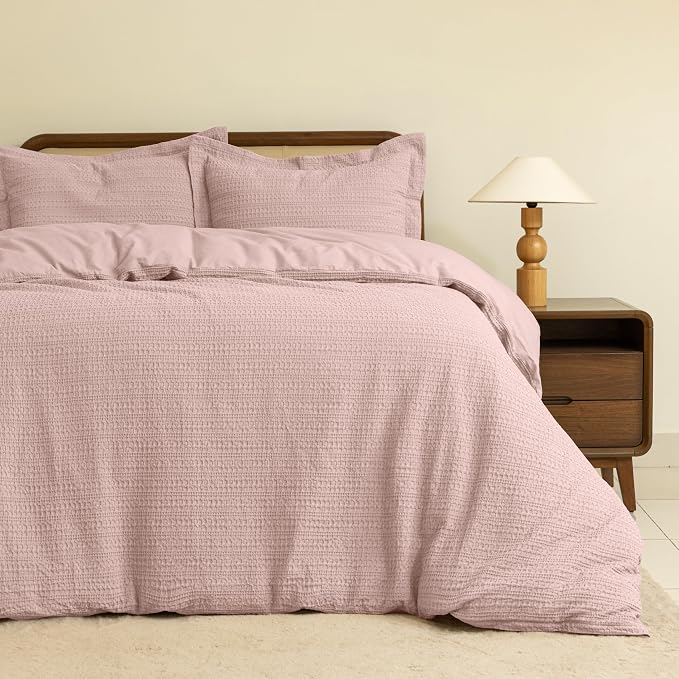 Dreamology Waffle Duvet Cover, King Duvet Cover Set, 100% Cotton Waffle | Duvet Cover with Zipper Closure, Soft Luxury Textured & Breathable,King Bedding Set, 3 Pieces (Dusty Pink)