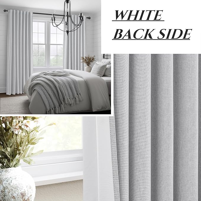 Light Grey 100% Blackout Curtains 54 Inches Long 2 Panels Set, Short Linen Heat Blocking Drapes 54 Inch Small Window Decor for Kitchen Bedroom Bathroom Thermal Insulated Textured Hook Belt(W50"xL54")