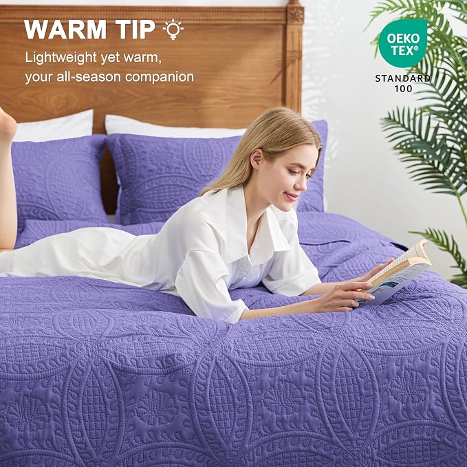 Love's cabin Twin Quilt Bedding Set Deep Purple Bedspreads - Soft Bed Summer Lightweight Bedspread Comforter - Coin Pattern Bedding Coverlet for All Season - 2 Pieces (1 Quilt, 1 Pillow Sham)