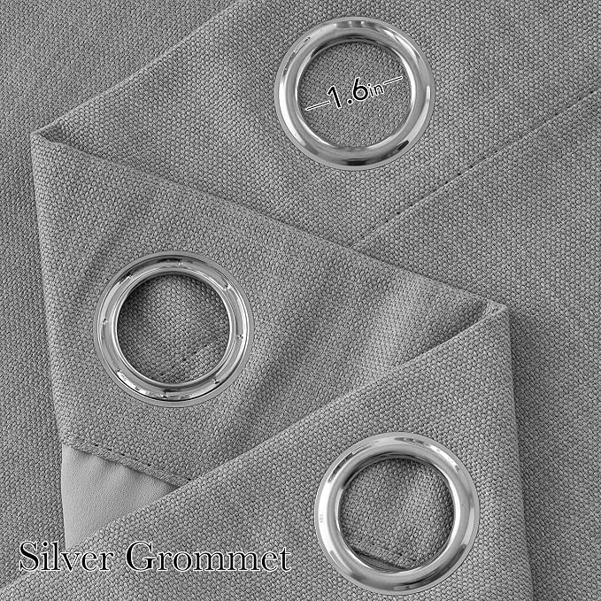 NICETOWN Short Faux Linen Light Grey Blackout Curtains 63 inches Long | Privacy Panels, For Living Room, For Bedroom, Farmhouse Style, Easy Care, Grommet Top, 2 Panels, W42 by L63