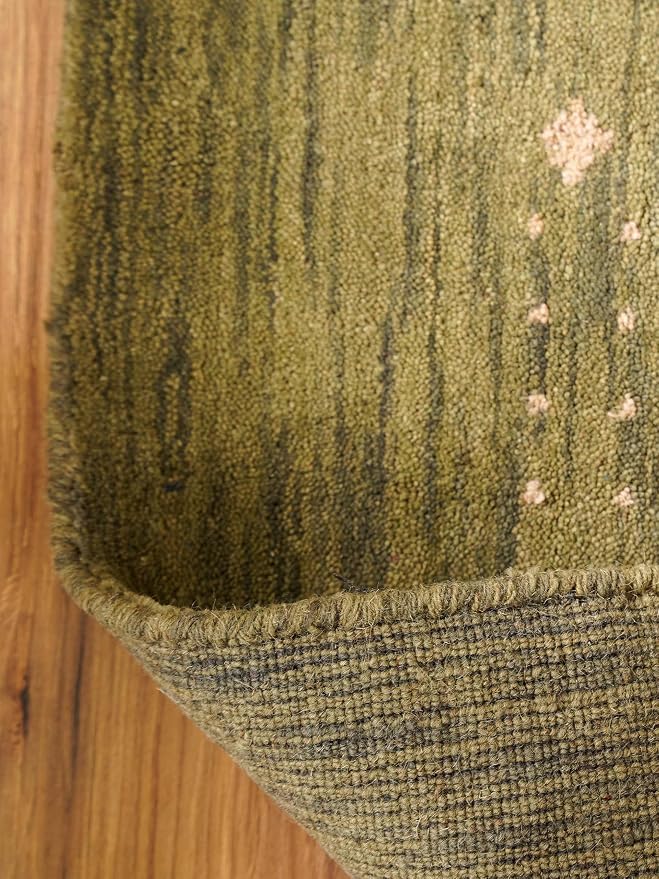 Hand Knotted Loom Wool ECO-Friendly Area Rugs - 3'x5', Rectangle Shape, Green Color, Contemporary Design, High Pile Thick Handmade Anti Skid Area Rugs for Living Room, Bed Room (L00530)