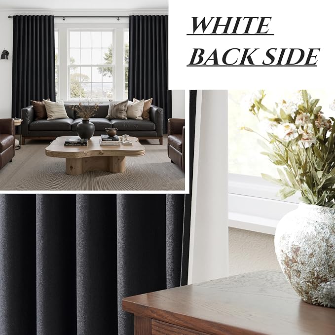 Black Out Curtains 60 Inches Extra Wide Luxury Linen Curtains 84 Inch Length for Living Room, Pleated Farmhouse Bedroom Thermal Heavy Drapes for Winter Thick Large Window 60"W x 84"L 2 Panels