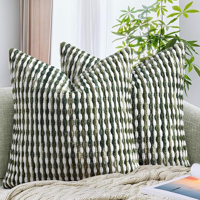 AmHoo Set of 2 Boho Chenille Pillow Cover Decorative Tufted Pillowcase for Couch Bed Sofa Bedroom Living Room Modern 20 x 20-Inch Sage Green