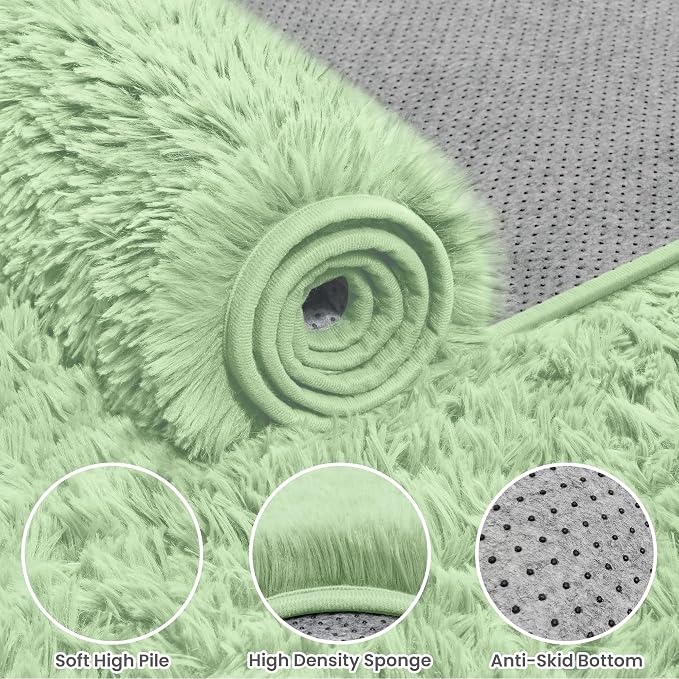 5x7 Fluffy Shag Area Rugs for Living Room Bedroom: Soft Carpet Mint Green | Upgraded Non-Slip Thick Memory Foam, Ultra Soft, Non-Shedding Fuzzy Carpet, Easy Clean Decor for Kids Room, Nursery, Playroom