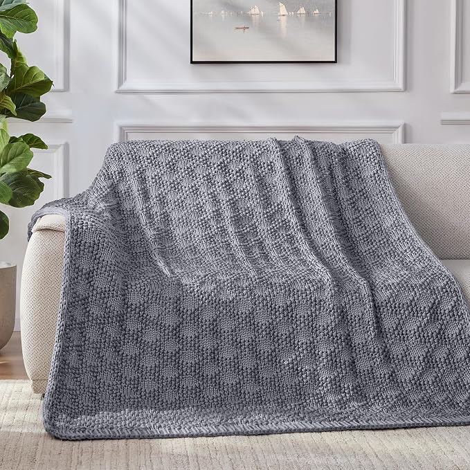 Anysay Knitted Weighted Blanket for Adult,Chunky Knit Throw 48''*72'' 10lbs | Cooling Weighted Blanket for Sleep Breathable Machine Washable Fall Heavy Blanket for Room Decor(Light Grey)