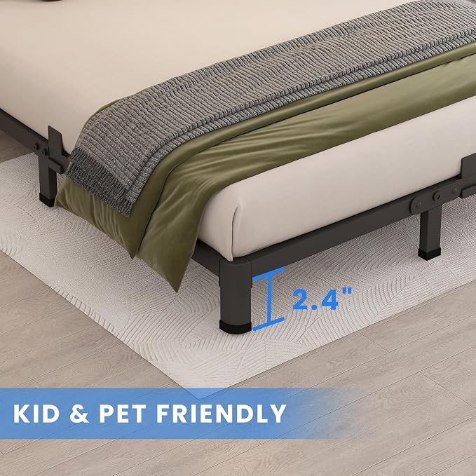 MAF 4 Inch King Metal Platform Bed Frame with Round Corner Legs | Mattress Slide Stopper, 3000 LBS Heavy Duty Steel Slats Support, Noise Free, No Box Spring Needed, Easy Assembly, Anti-Slip