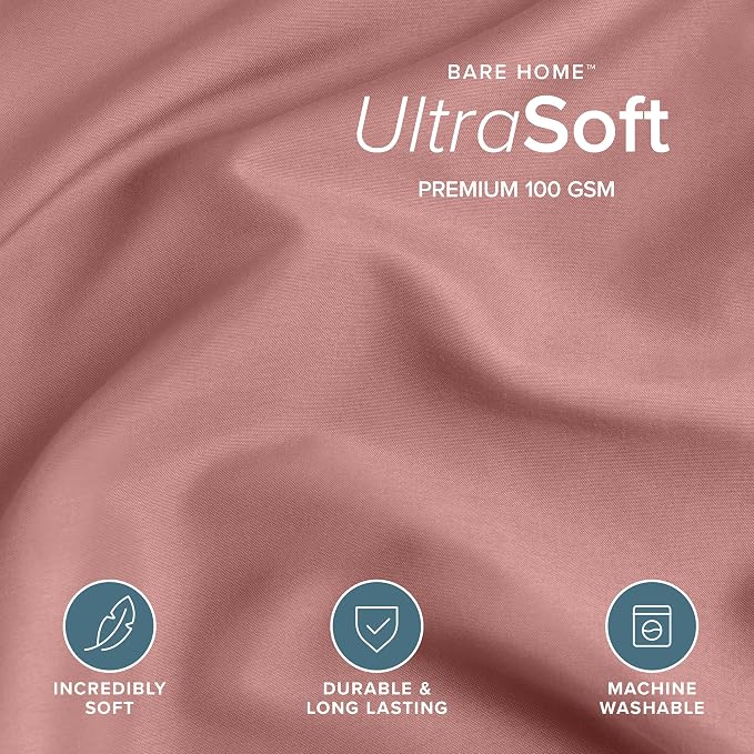 Bare Home Duvet Cover Set 1800 Ultra-Soft (Queen, Dusty Rose) | Lightweight, Cooling, Breathable, Premium 1800 Ultra-Soft, All-Season