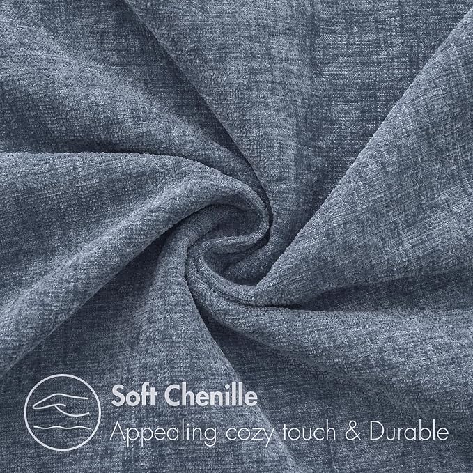 MIULEE Chenille Lumbar Throw Pillow Covers Dark Grey Blue 12x20 Pack of 2 | Soft Modern Coastal Decor, Classic Decorative Pillows, Solid Dyed Cases, Boho Couch Cushion Covers for Sofa Bed Living Room