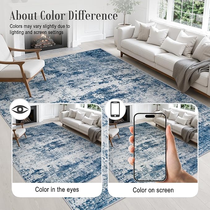 5x7 Area Rug Living Room: Modern Washable Indoor Soft Carpet Blue | For Bedroom Dining Room Farmhouse Nursery Hallway Office,Modern Abstract,Machine washable,Non-Slip,Stain Resistant,Indoor
