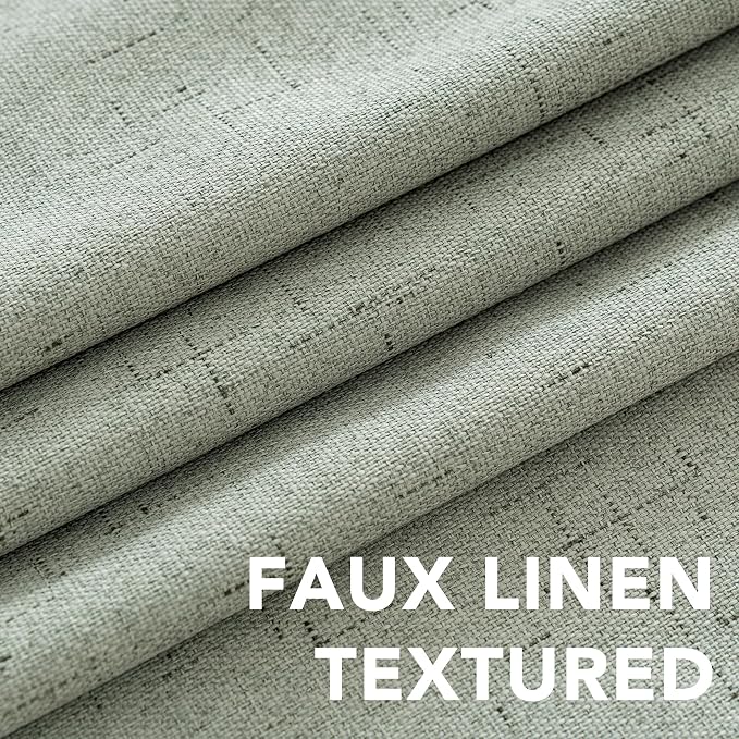 H.VERSAILTEX Linen Blackout Curtains 54 Inches Long 100% Absolutely Blackout Thermal Insulated Textured Linen Look Curtain Draperies Anti-Rust Grommet, Energy Saving with White Liner, 2 Panels, Sage